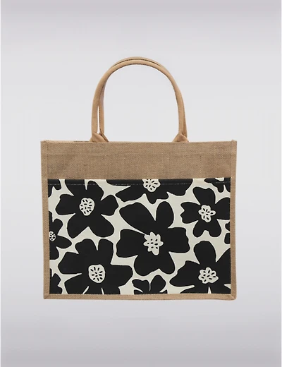 Manteaux Manteaux | La maison du manteau au Québec Sac en Jute Durable et Déperlant avec Motif Floral et Poche Extérieure