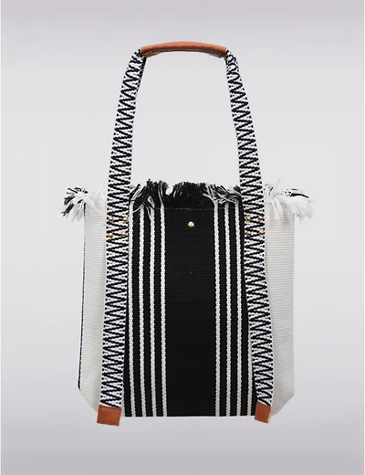 Manteaux Manteaux | La maison du manteau au Québec Sac de Plage Rayée Noir et Blanc avec Franges Décoratives & Fermeture à Pression