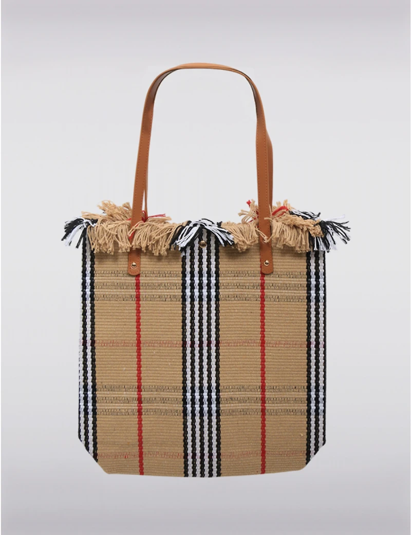 Manteaux Manteaux | La maison du manteau au Québec Sac Rayé Polyvalent avec Poignées en Simili-cuir Franges & Fermeture à Pression