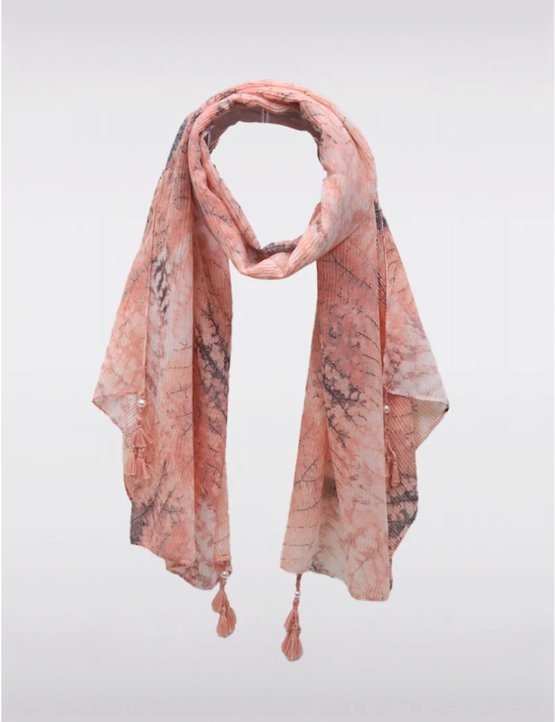 Manteaux | La maison du manteau au Québec Foulard Plissé Imprimé Léger et Polyvalent avec Détails de Pompons Perlés