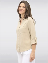 Chemise Coton Vegan Manches Relevées par Point Zero