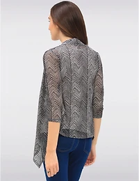 Manteaux Manteaux | La maison du manteau au Québec Cardigan Rayé à Devant Drapé en Tricot Pointelle Chevron & Manches 3/4 Par Vamp