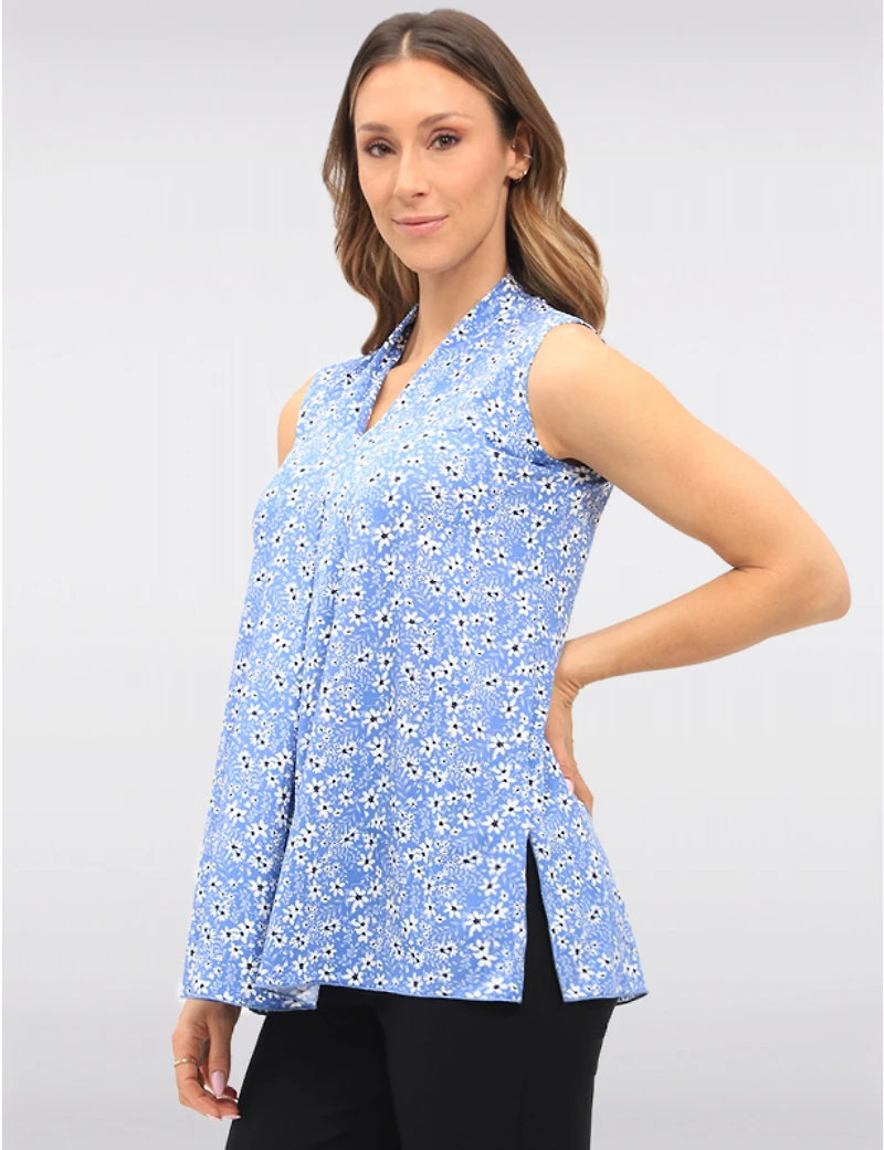 Manteaux | La maison du manteau au Québec Blouse Sans Manches Florale Extensible avec Plis Devant Fentes & Col V par Vamp