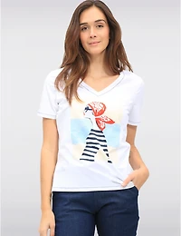 Haut Coton V-Col Strass par Orly