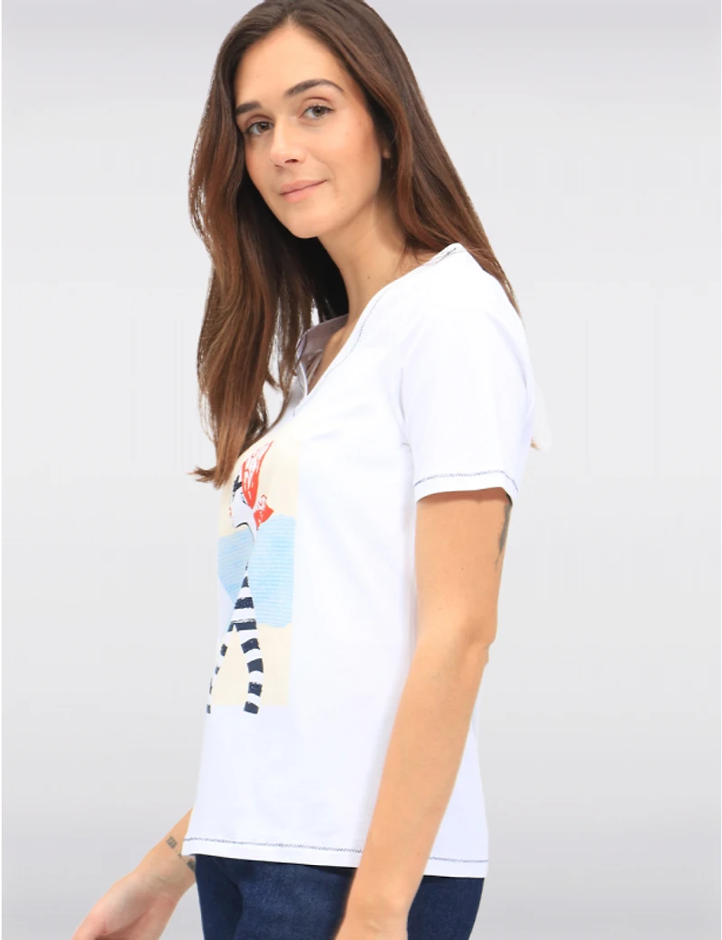 Haut Coton V-Col Strass par Orly