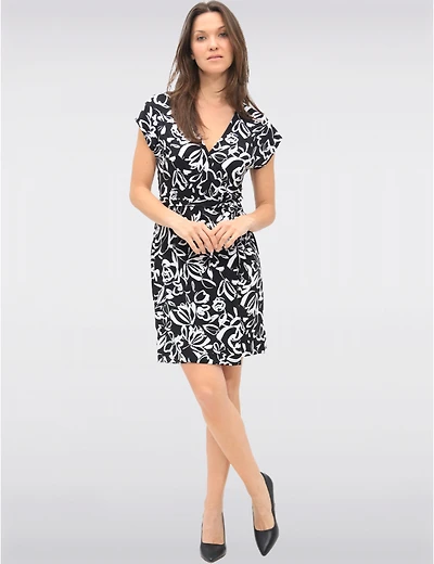 Manteaux Manteaux | La maison du manteau au Québec Robe Chic Imprimée à Col V Croisé Sans Manches et Ceinture Amovible par GWV