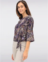 Manteaux Manteaux | La maison du manteau au Québec Haut Extensible à Imprimé Feuilles Tropicales Col Rond Manche 3/4 & Nœud par GWV
