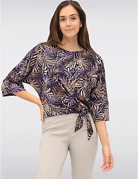 Manteaux Manteaux | La maison du manteau au Québec Haut Extensible à Imprimé Feuilles Tropicales Col Rond Manche 3/4 & Nœud par GWV