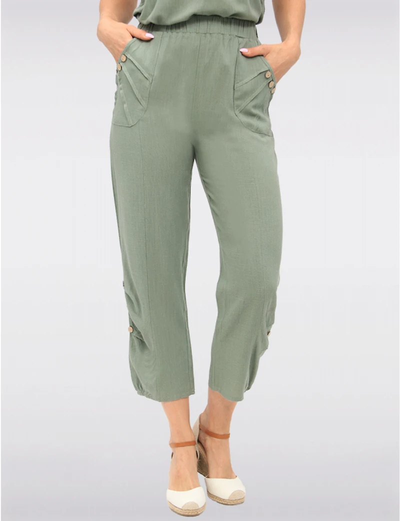 Manteaux Manteaux | La maison du manteau au Québec Pantalon Fluide Avec Taille Élastique Poches & Détail Boutons Décoratifs Par Goa