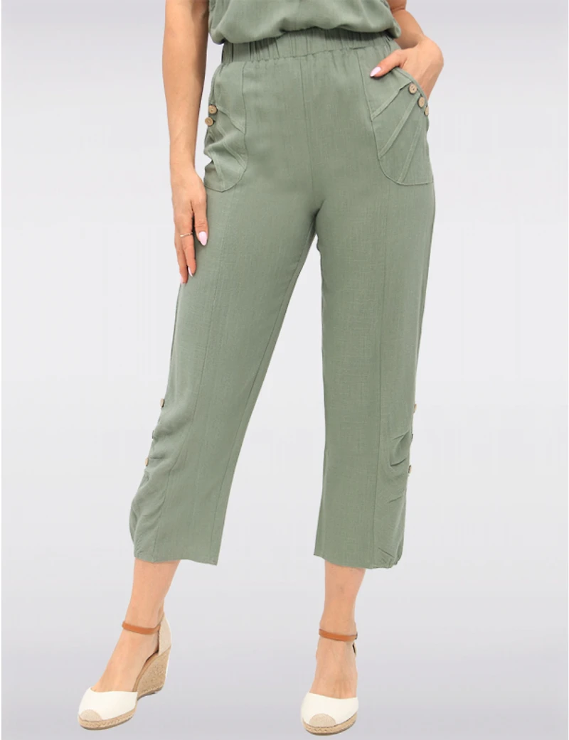 Manteaux Manteaux | La maison du manteau au Québec Pantalon Fluide Avec Taille Élastique Poches & Détail Boutons Décoratifs Par Goa