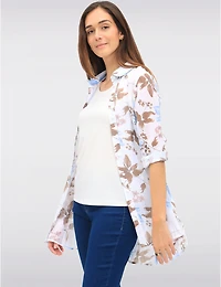 Manteaux | La maison du manteau au Québec Blouse Fluide Boutonnée à Fleurs avec Manches 3/4 et Fentes Latérales Par Goa
