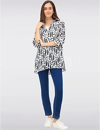 Manteaux | La maison du manteau au Québec Blouse N/b Boutonnée Imprimé à Manches 3/4 et Fentes Latérales par Goa