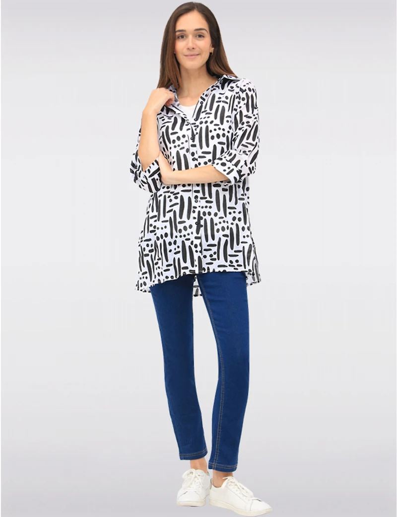 Manteaux | La maison du manteau au Québec Blouse N/b Boutonnée Imprimé à Manches 3/4 et Fentes Latérales par Goa