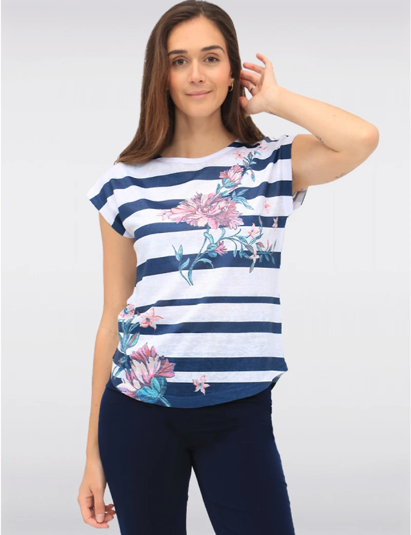 Manteaux Manteaux | La maison du manteau au Québec Haut à Rayures et Imprimé Floral avec Manches Cap par Moffi International