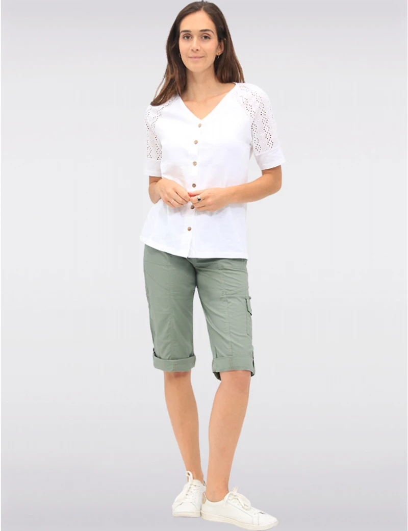 Manteaux Manteaux | La maison du manteau au Québec Suzanne Cargo Capris Avec Bouton pour Longueur Ajustable par Dash Clothing
