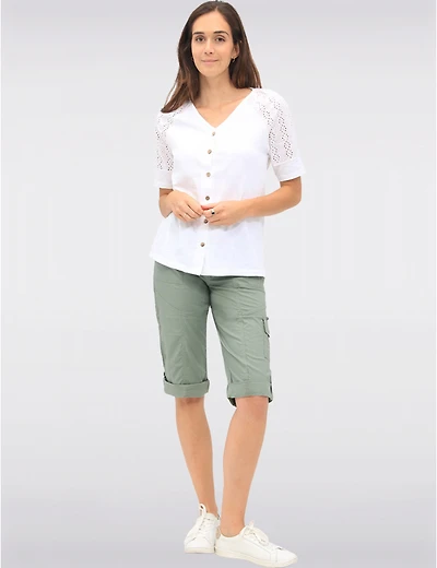 Manteaux Manteaux | La maison du manteau au Québec Suzanne Cargo Capris Avec Bouton pour Longueur Ajustable par Dash Clothing