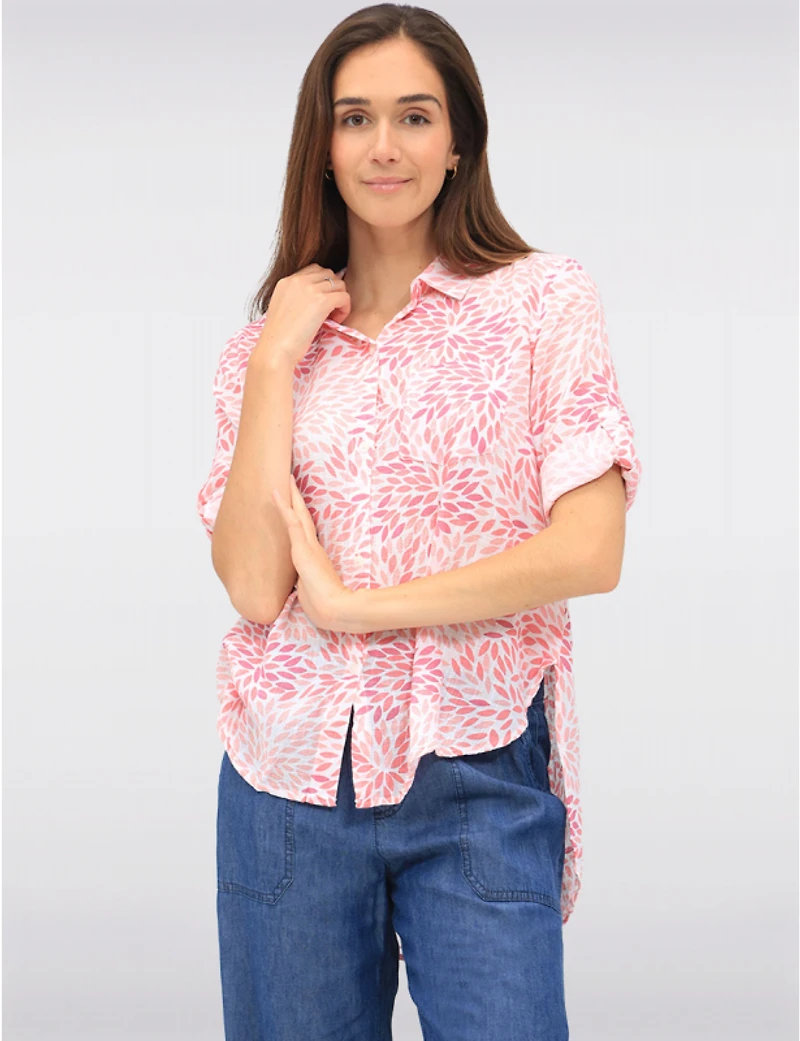 Manteaux Manteaux | La maison du manteau au Québec Chemise Imprimé Boutonnée en Tissu Texturé Léger Manches 3/4 Par Dash Clothing