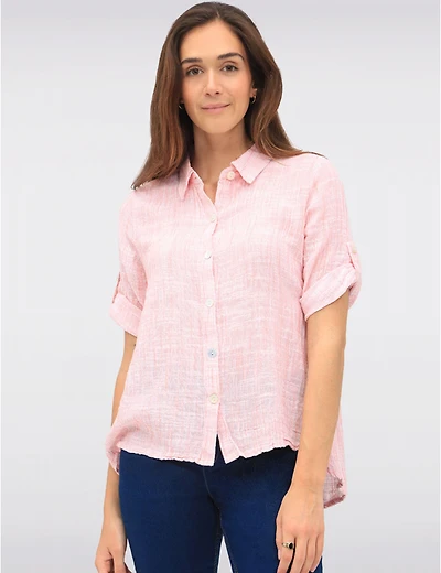 Manteaux Manteaux | La maison du manteau au Québec Blouse en Coton à Tissage Gaufré Boutonnée avec Manches 3/4 Ajustables par Erika