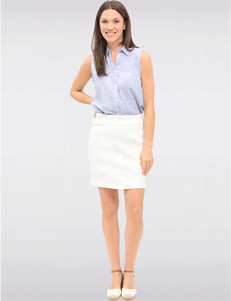 Manteaux | La maison du manteau au Québec Jupe Droite à Enfiler en Denim Blanc avec Short Intégré et Poches par Erika