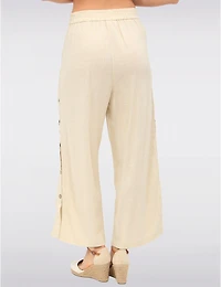Manteaux | La maison du manteau au Québec Pantalon Large en Mélange de Lin à Boutons & Plis Frontaux par Julia Paradis