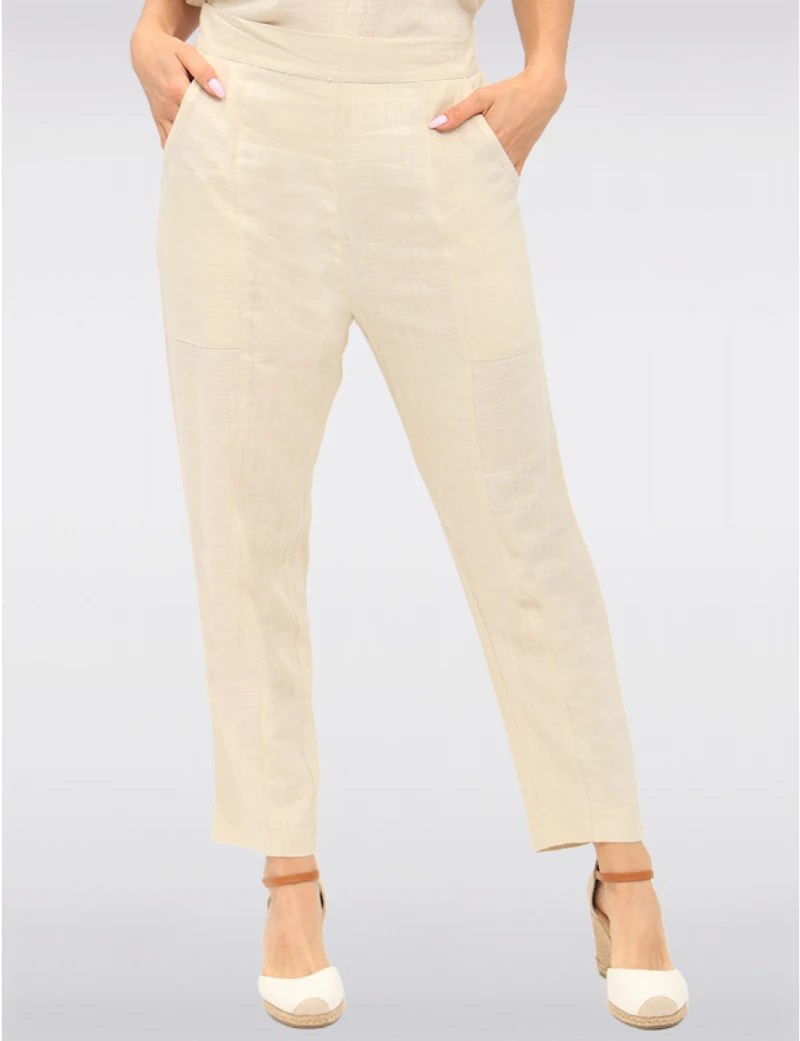 Manteaux | La maison du manteau au Québec Pantalon Chic en Mélange de Lin avec Taille Élastique & Poches par Julia Paradis