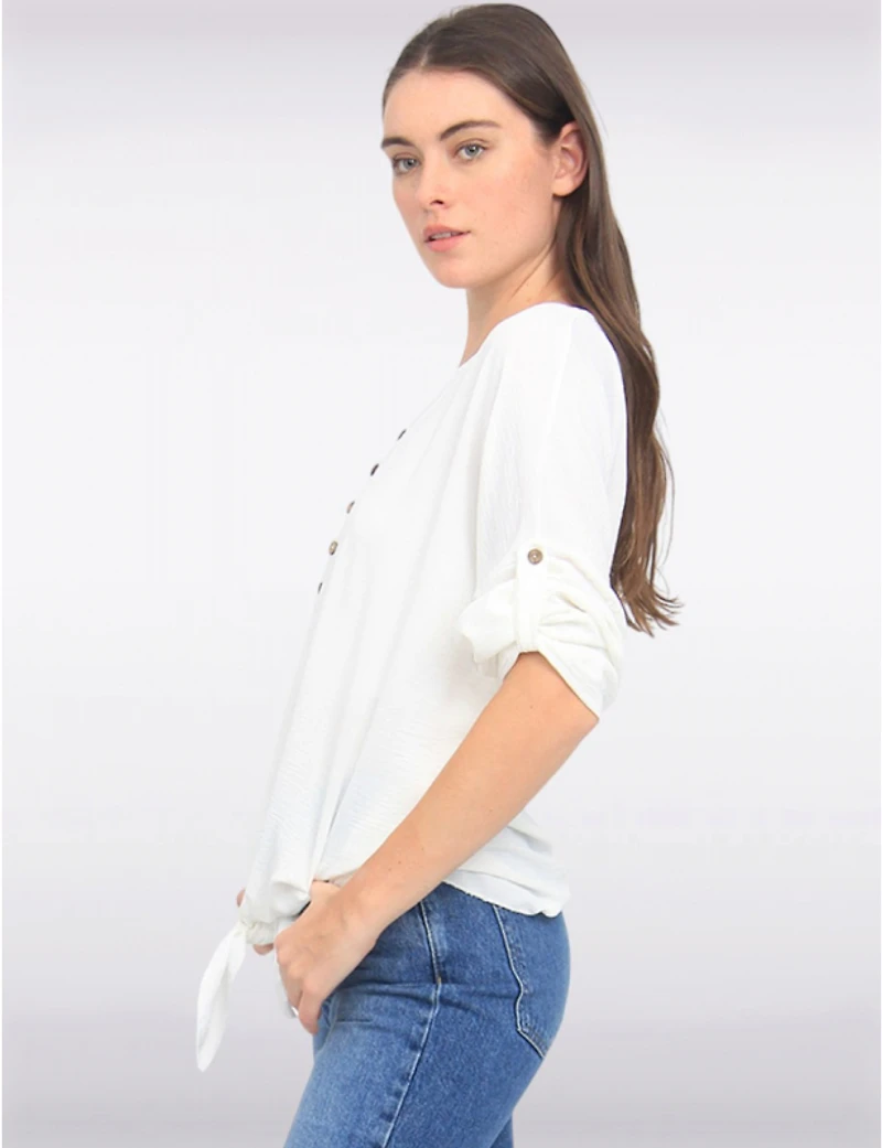 Blouse V-Crêpée à Noeud par Froccella