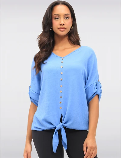 Blouse V-Crêpée à Noeud par Froccella
