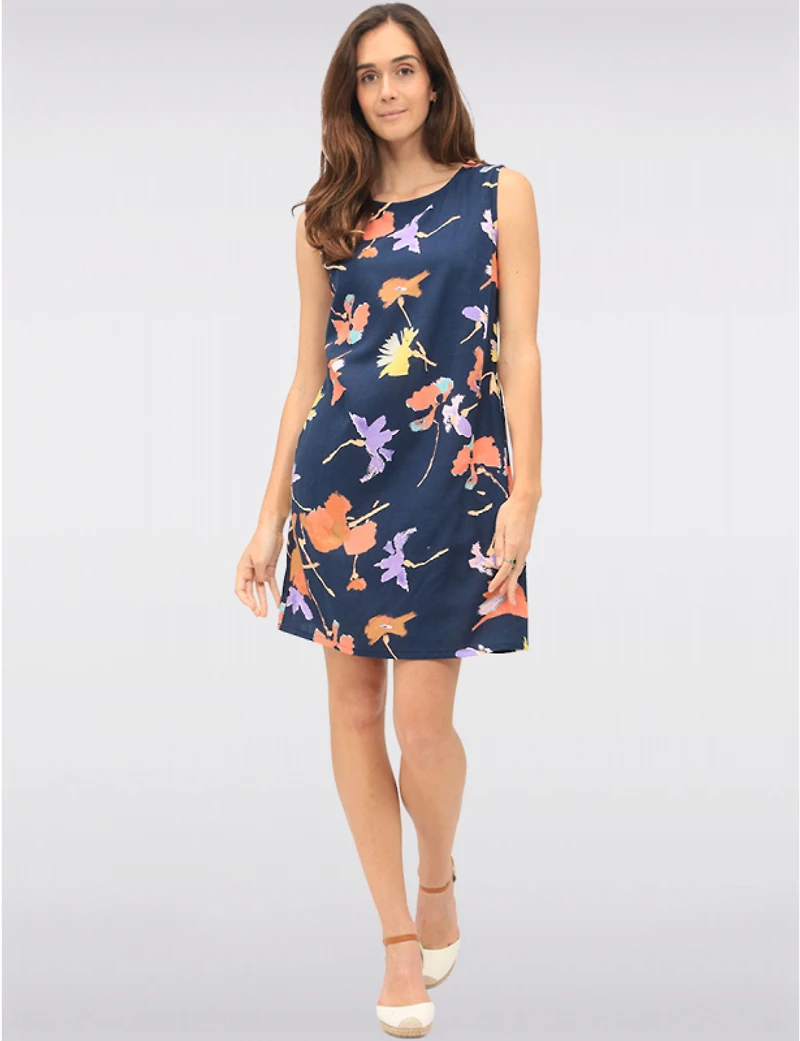 Manteaux | La maison du manteau au Québec Robe Sans Manches en Mélange de Lin Col Rond Imprimé Floral & Poches par Devia