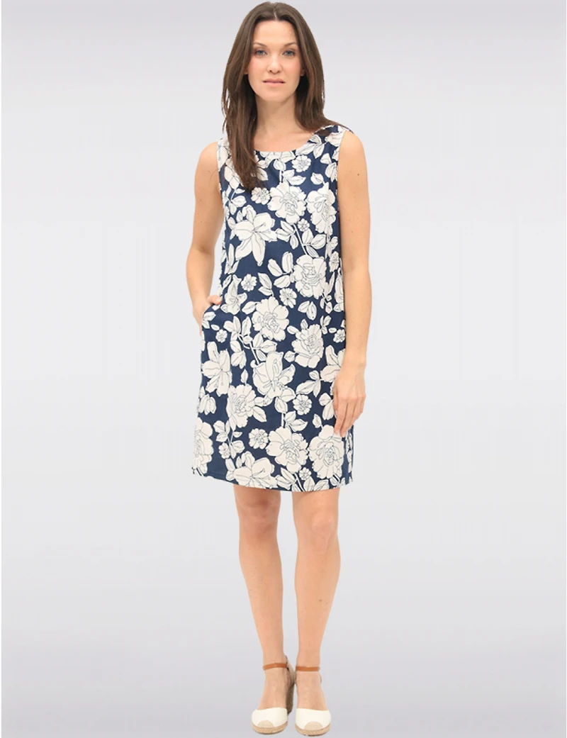 Manteaux | La maison du manteau au Québec Robe Sans Manches en Mélange de Lin Imprimé Floral Abstrait & Poches par Devia
