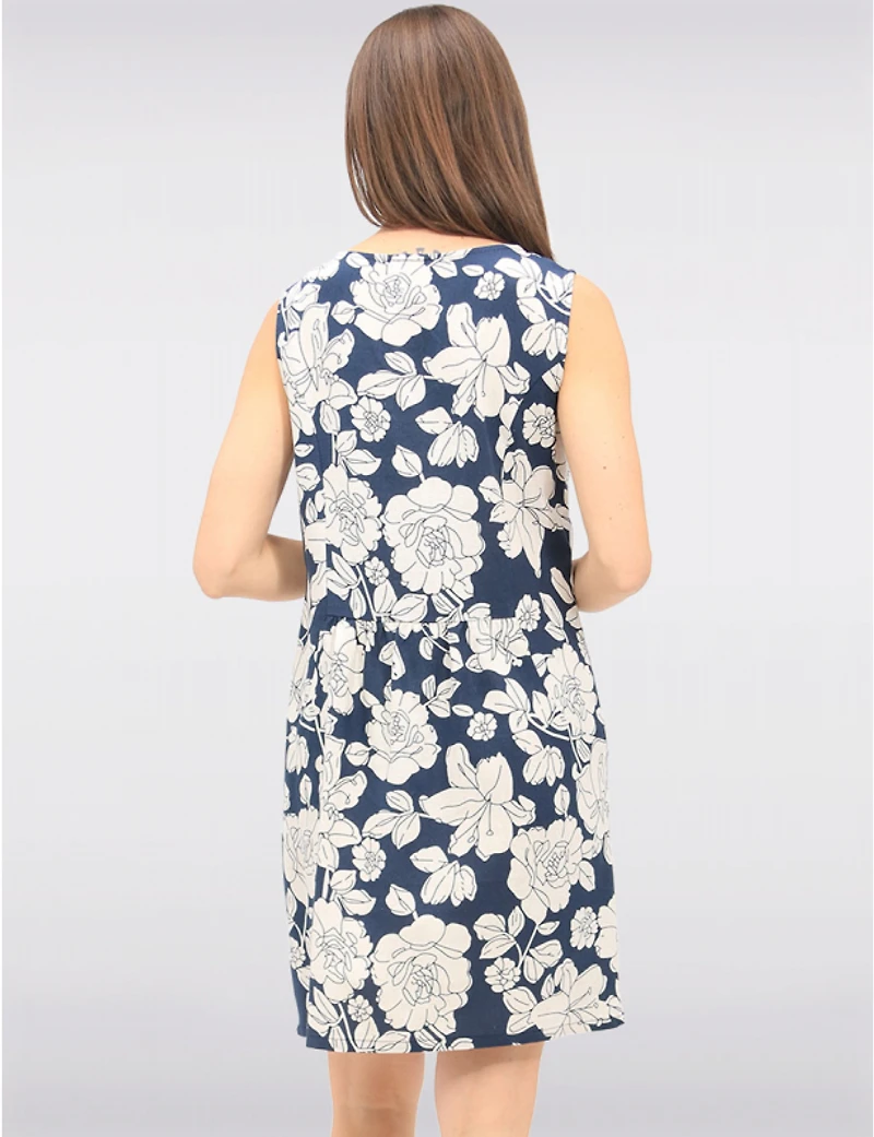 Manteaux | La maison du manteau au Québec Robe Sans Manches en Mélange de Lin Imprimé Floral Abstrait & Poches par Devia