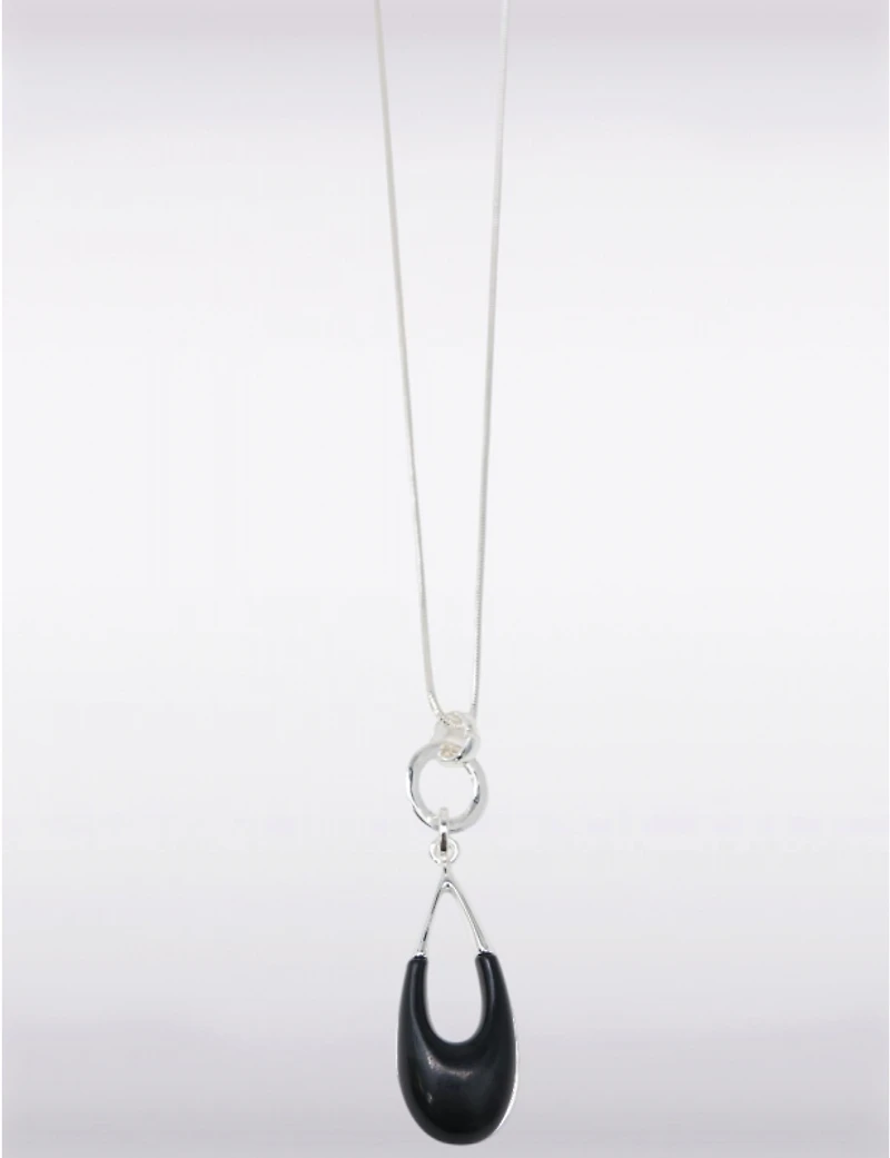 Manteaux Manteaux | La maison du manteau au Québec Collier Moderne Argenté avec Pendentif en Forme de Goutte en Pierre Noire