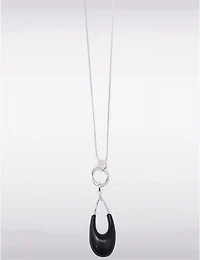 Manteaux Manteaux | La maison du manteau au Québec Collier Moderne Argenté avec Pendentif en Forme de Goutte en Pierre Noire