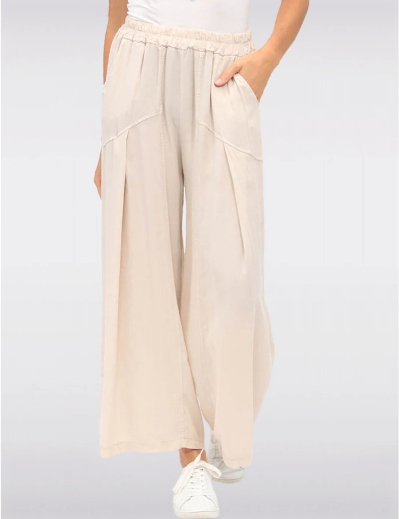 Manteaux | La maison du manteau au Québec Pantalon Fluide Large avec Plis Avant Taille Élastique et Poches par Froccella