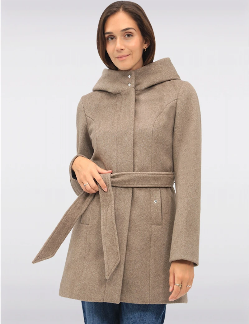Manteaux | La maison du Manteau au Québec Chic à Capuche Imitation Melton Vegan Ceinture Amovible par Point Zero