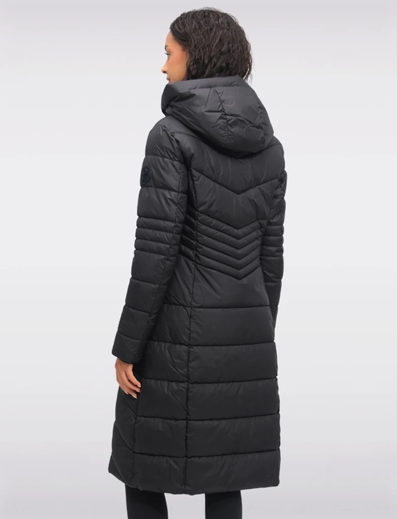Doudoune Matelassée Longue Coupe Ajustée Vegan À Capuche Intégrée Par Point Zero