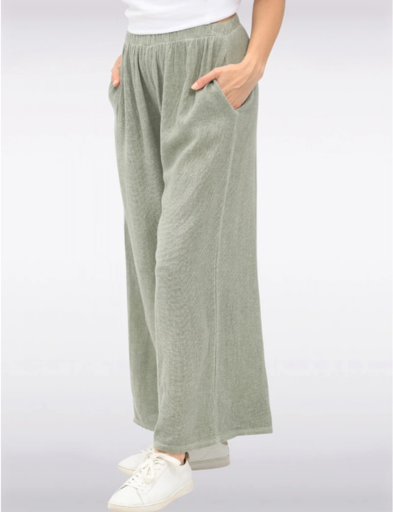 Manteaux Manteaux | La maison du manteau au Québec Pantalon Décontracté à Jambe Large en Mélange Coton-Lin par Froccella
