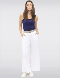 Manteaux | La maison du manteau au Québec Pantalon Décontracté à Jambe Ample en Lin avec Ceinture Boucle par Froccella