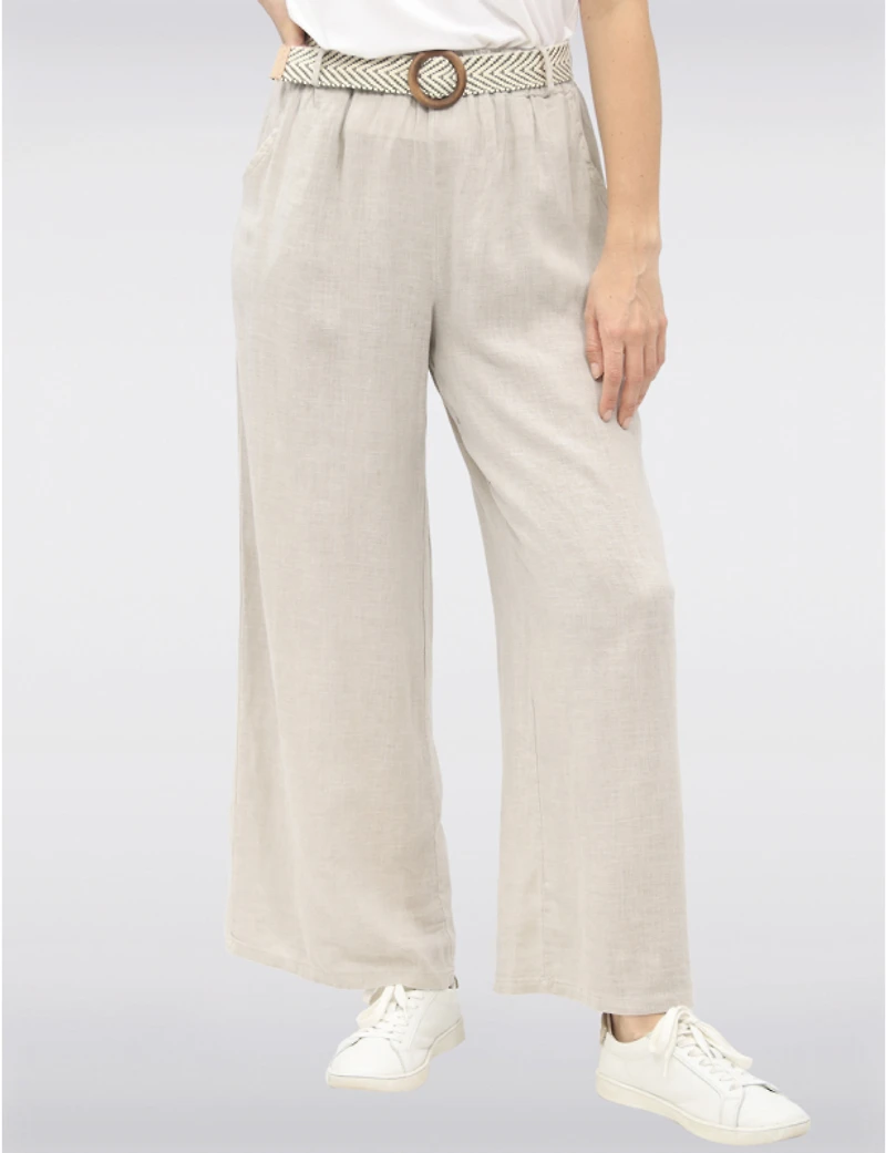 Manteaux Manteaux | La maison du manteau au Québec Pantalon Décontracté à Jambe Ample en Lin avec Ceinture à Boucle par Froccella