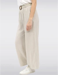 Manteaux Manteaux | La maison du manteau au Québec Pantalon Décontracté à Jambe Ample en Lin avec Ceinture à Boucle par Froccella