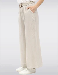 Manteaux Manteaux | La maison du manteau au Québec Pantalon Décontracté à Jambe Ample en Lin avec Ceinture à Boucle par Froccella