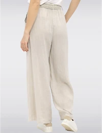 Manteaux Manteaux | La maison du manteau au Québec Pantalon Décontracté à Jambe Ample en Lin avec Ceinture à Boucle par Froccella