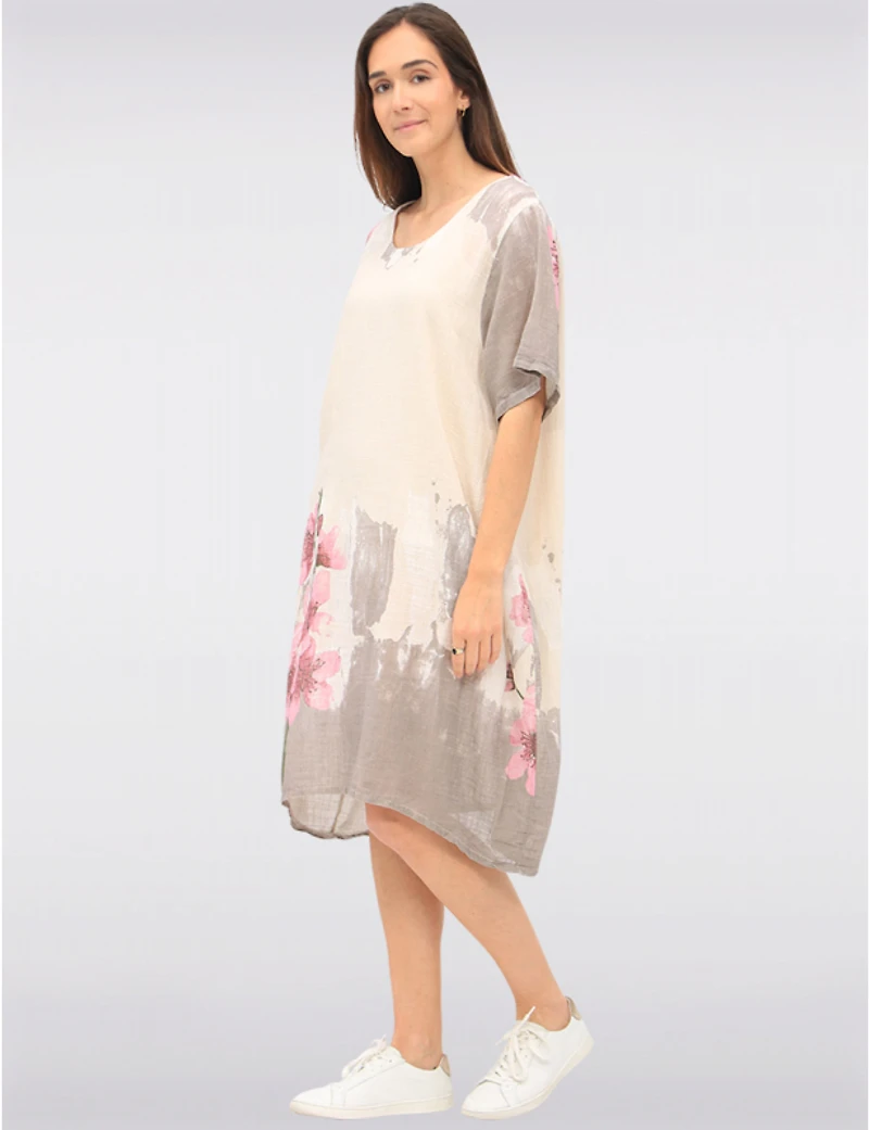 Manteaux | La maison du manteau au Québec Robe Floral Ample en Lin et Coton à Manches Courtes Poches par Froccella