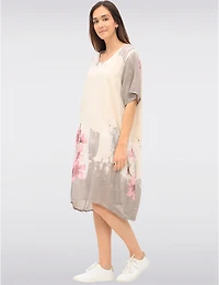 Manteaux | La maison du manteau au Québec Robe Floral Ample en Lin et Coton à Manches Courtes Poches par Froccella