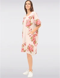 Manteaux Manteaux | La maison du manteau au Québec Robe en Lin Ample à Imprimé Rose Manches Courtes & Poches Plaquées par Froccella