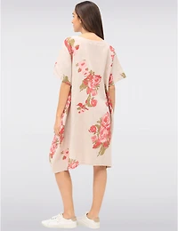 Manteaux Manteaux | La maison du manteau au Québec Robe en Lin Ample à Imprimé Rose Manches Courtes & Poches Plaquées par Froccella