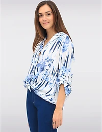 Manteaux Manteaux | La maison du manteau au Québec Blouse Boutonnée à Imprimé Rayé et Floral avec Ourlet Arrondi par Froccella