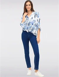 Manteaux Manteaux | La maison du manteau au Québec Blouse Boutonnée à Imprimé Rayé et Floral avec Ourlet Arrondi par Froccella