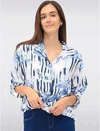 Manteaux Manteaux | La maison du manteau au Québec Blouse Boutonnée à Imprimé Rayé et Floral avec Ourlet Arrondi par Froccella