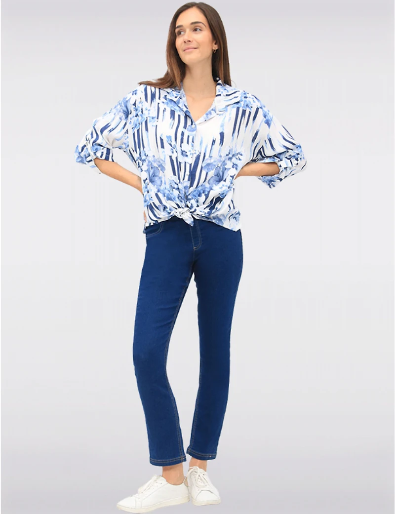 Manteaux Manteaux | La maison du manteau au Québec Blouse Boutonnée à Imprimé Rayé et Floral avec Ourlet Arrondi par Froccella