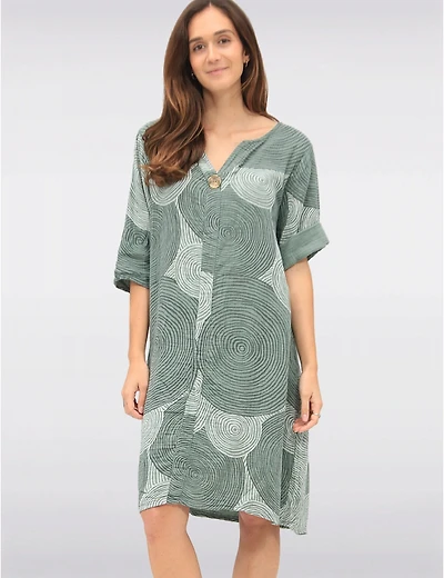 Robe Col Fendu Imprimé Spirale par Froccella